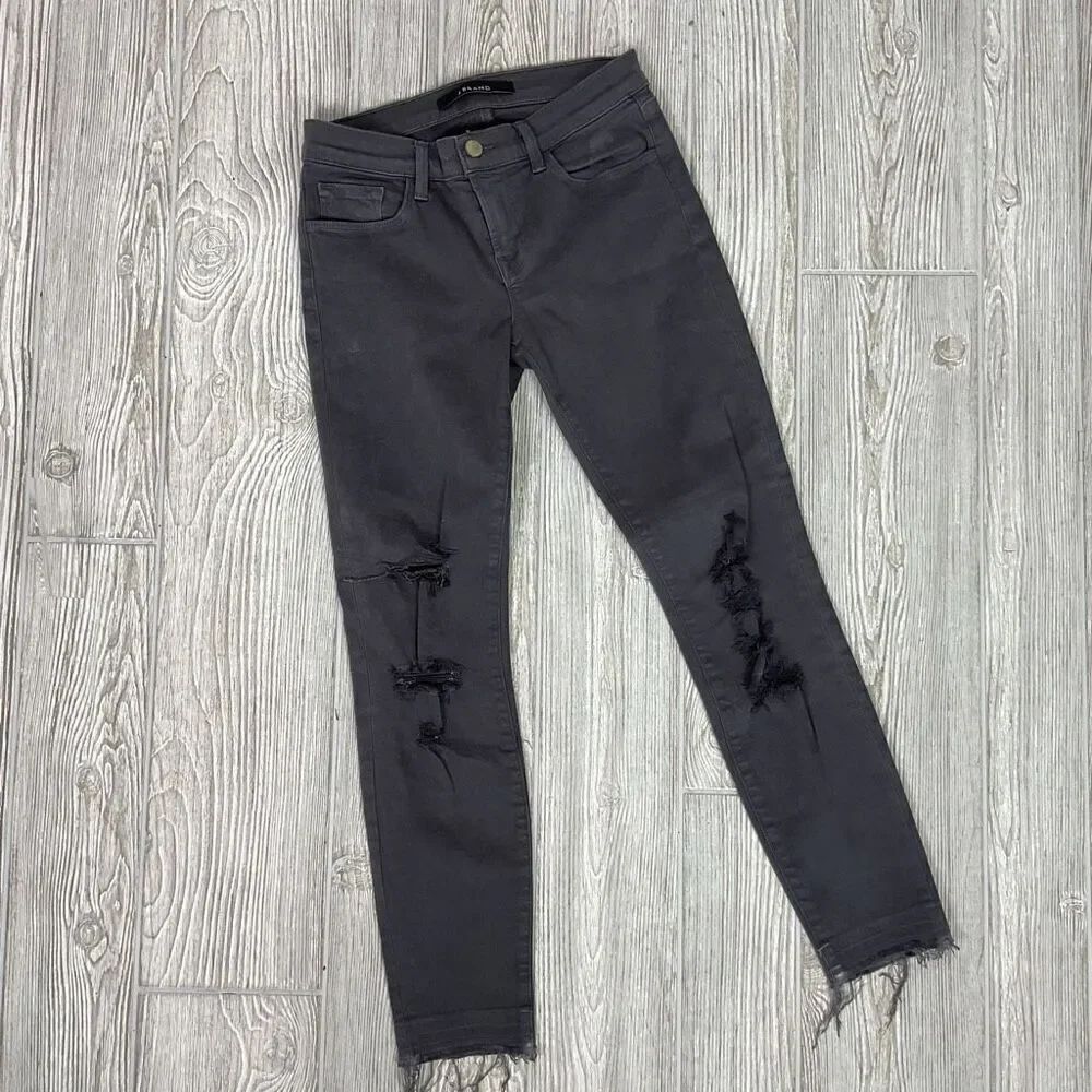 J. Brand Women's Size 25 Demen Grey Distressed Skinny Jeans Destroyed Hems